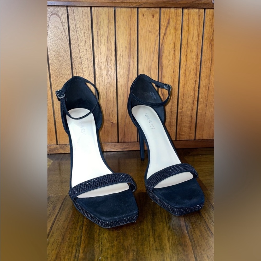 New Nine West high heels sparkle black mini gem one strap toe shape size 9.5 - Picture 6 of 9